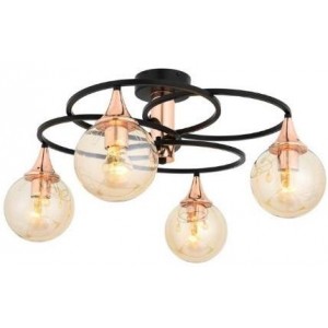 METAL and GLASS COPPER PLATED and BLACK CHANDELIER 60 CM DIAMETER LOAD: 31 CM